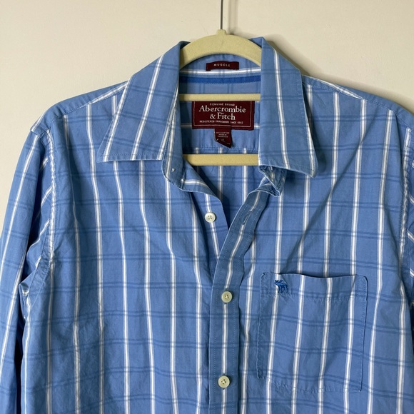 Abercrombie & Fitch Blue Striped Muscle Fit Shirt Men's XL - Picture 2 of 4